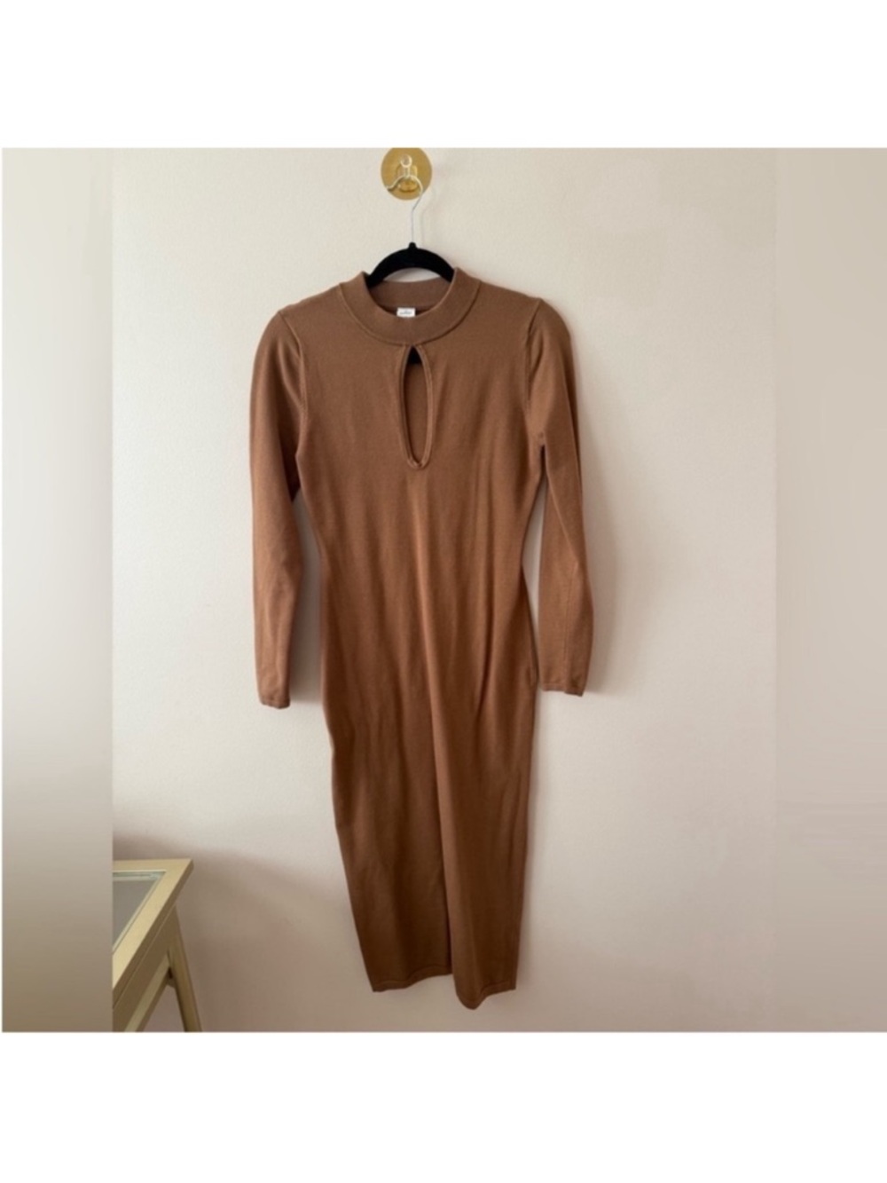 Melrose & Market Mock Neck Keyhole Tan Sweater Dress NWOT Extra Small